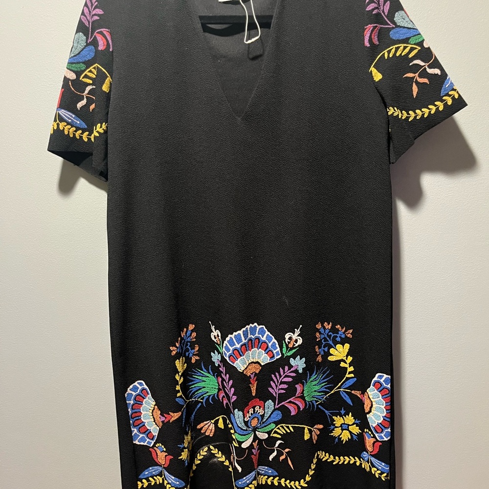 Zara Black Dress with Colorful Embroidery